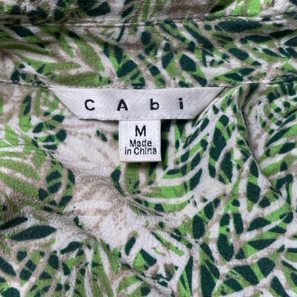 Cabi Dress Faux Wrap Bodice Palm Leaf Green White Print Style 280 Size Medium - Picture 2 of 6